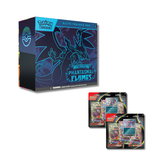 Pokémon TCG: Mega Evolution Phantasmal Flames - Elite Trainer Box ETB + Premium Checklane CDU 3 PACKS [ENG][PREORDER]